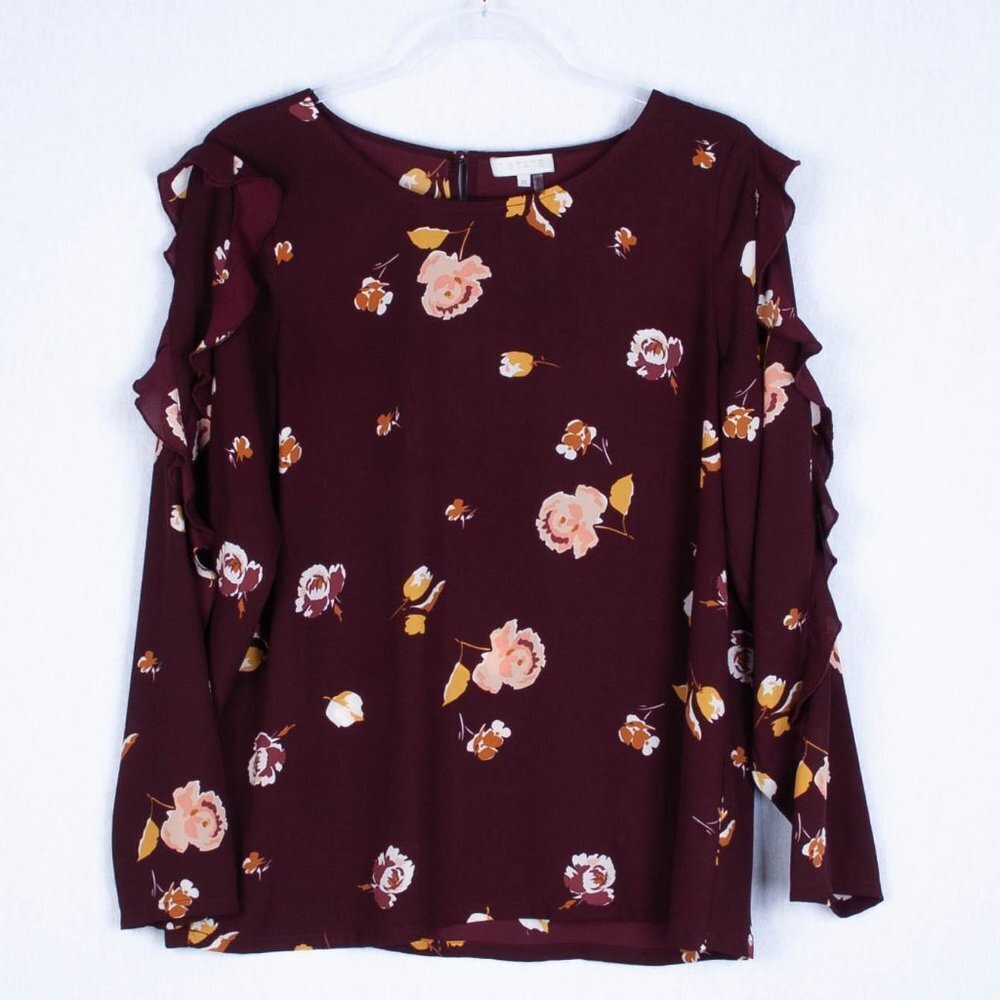 1. State Floral Ruffle Blouse Size Medium